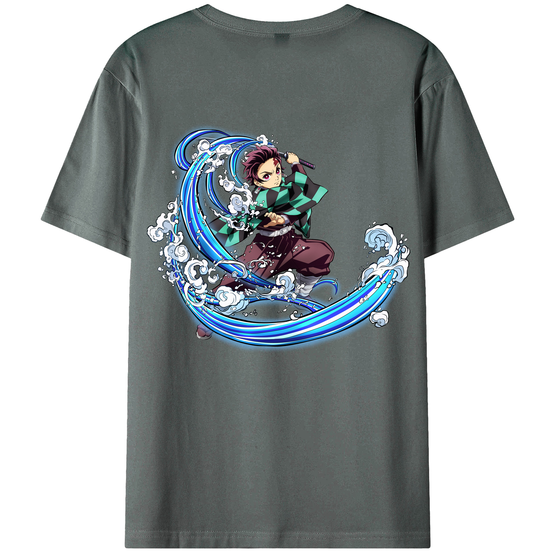 （画像用） 鬼滅の刃 竈門 炭治郎／かまど たんじろう Kamado Tanjirou 綿100％ メンズ半袖Tシャツ（バックプリント） 通気性